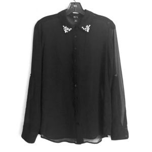 Sheer button up with embellished collar *